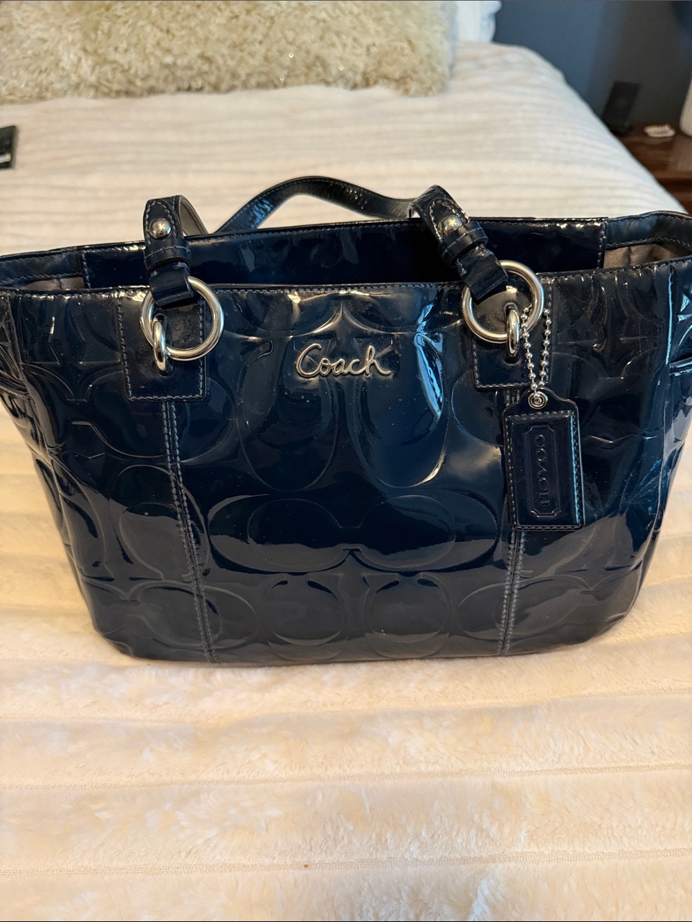 Coach Patent Leather Tote in Navy Blue